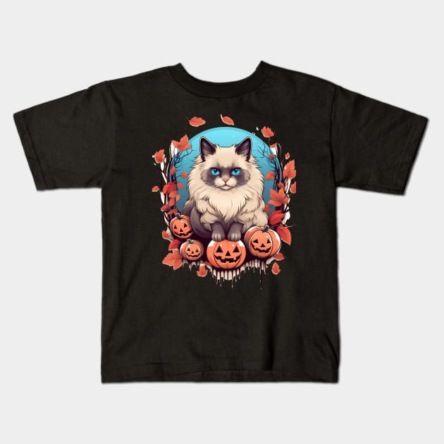 Ragdoll Cat Halloween, Cat Lover Kids T-Shirt by dukito